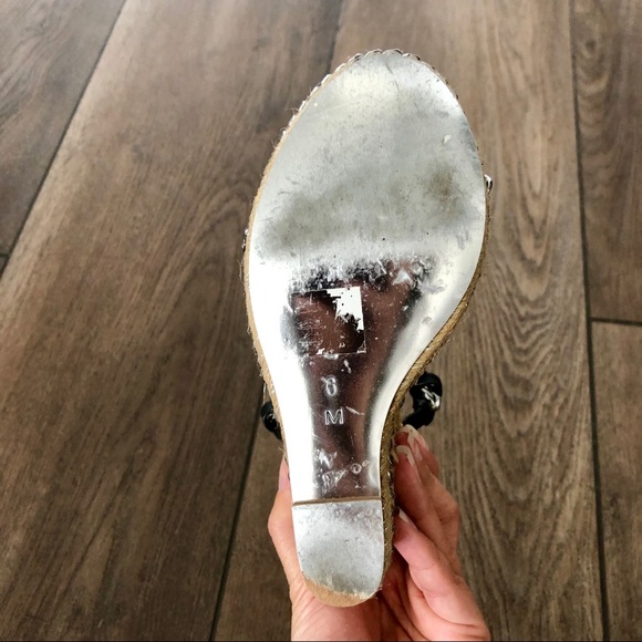 Rare BEBE Black Thea Chain Espadrille Wedges - Picture 10 of 12